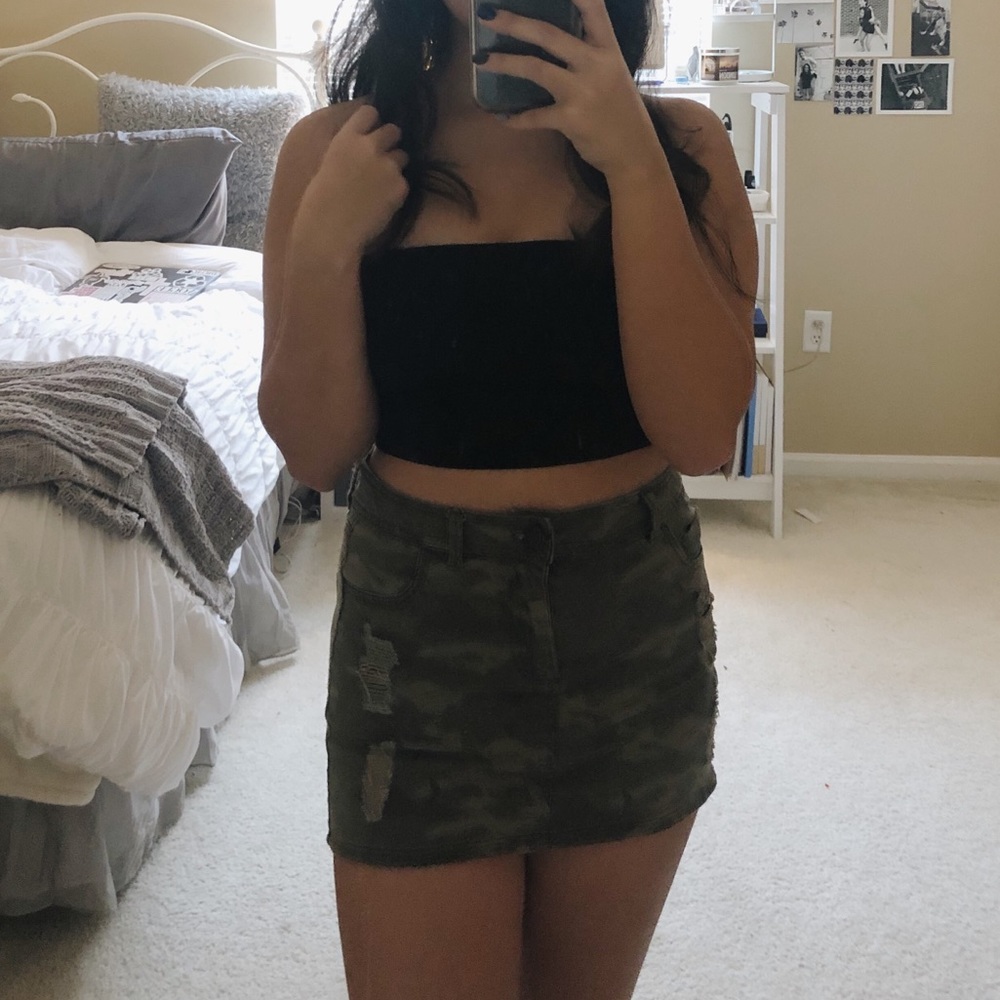 distressed camo skirt